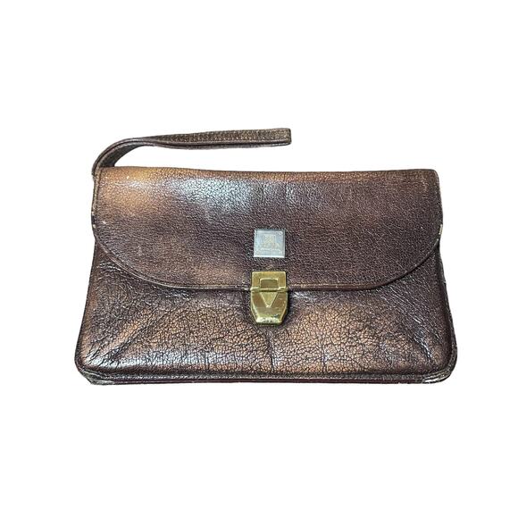 Vintage Jacob Leather Goods Bronze Brown Wristlet Clutch - Picture 1 of 14